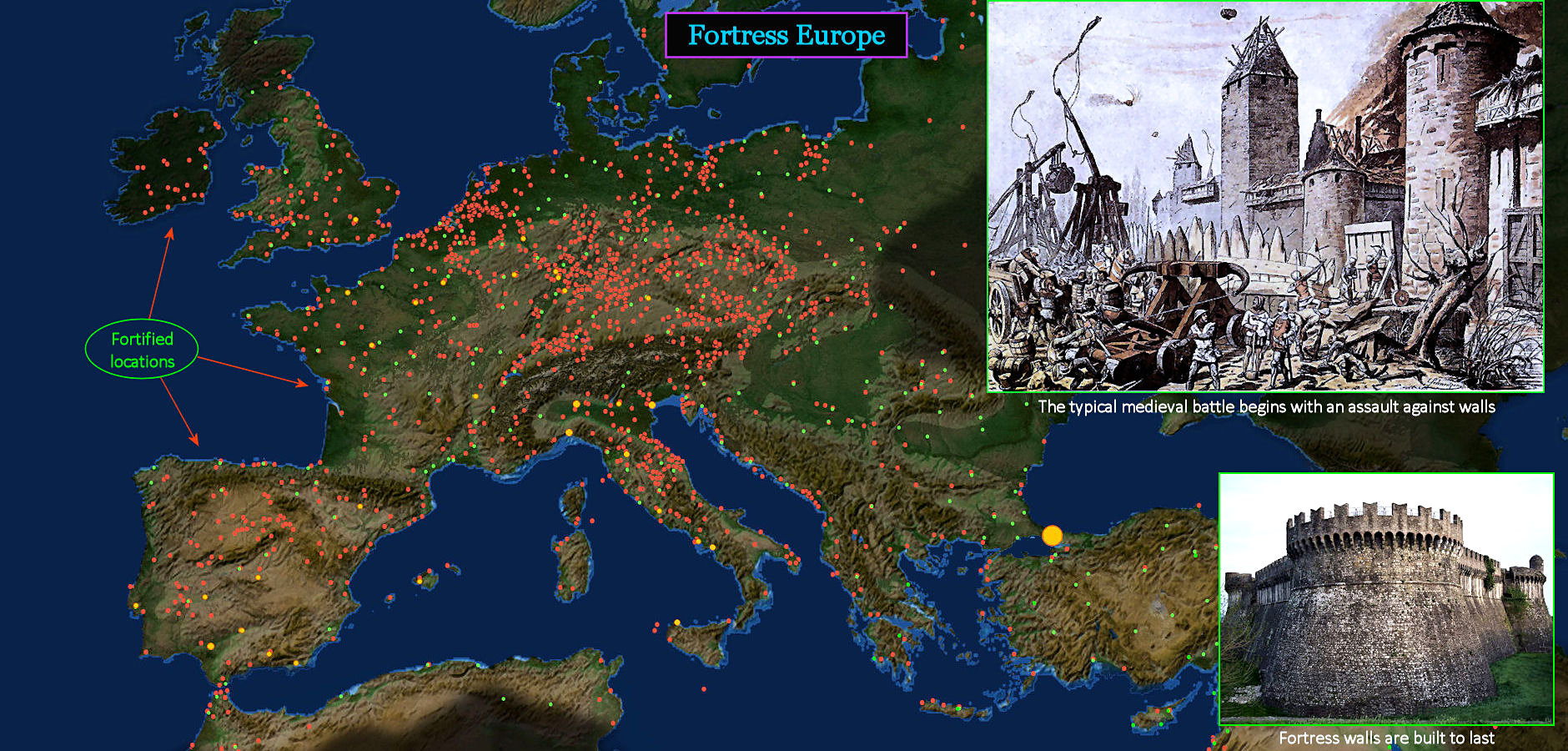Medieval fortified sites, 1200s map